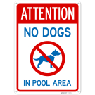 Attention No Dogs In Pool Area Sign, Attention No Dogs In Pool Area Sign,