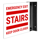 Emergency Exit Stairs Keep Door Closed Projecting Sign, Double Sided, Emergency Exit Stairs Keep Door Closed Projecting Sign, Double Sided,