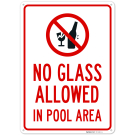No Glass Allowed In Pool Area With Graphic Sign, (SI-76182) No Glass Allowed In Pool Area With Graphic Sign, (SI-76182)