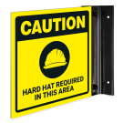 Caution Hard Hat Required In This Area Projecting Sign, Double Sided, Caution Hard Hat Required In This Area Projecting Sign, Double Sided,