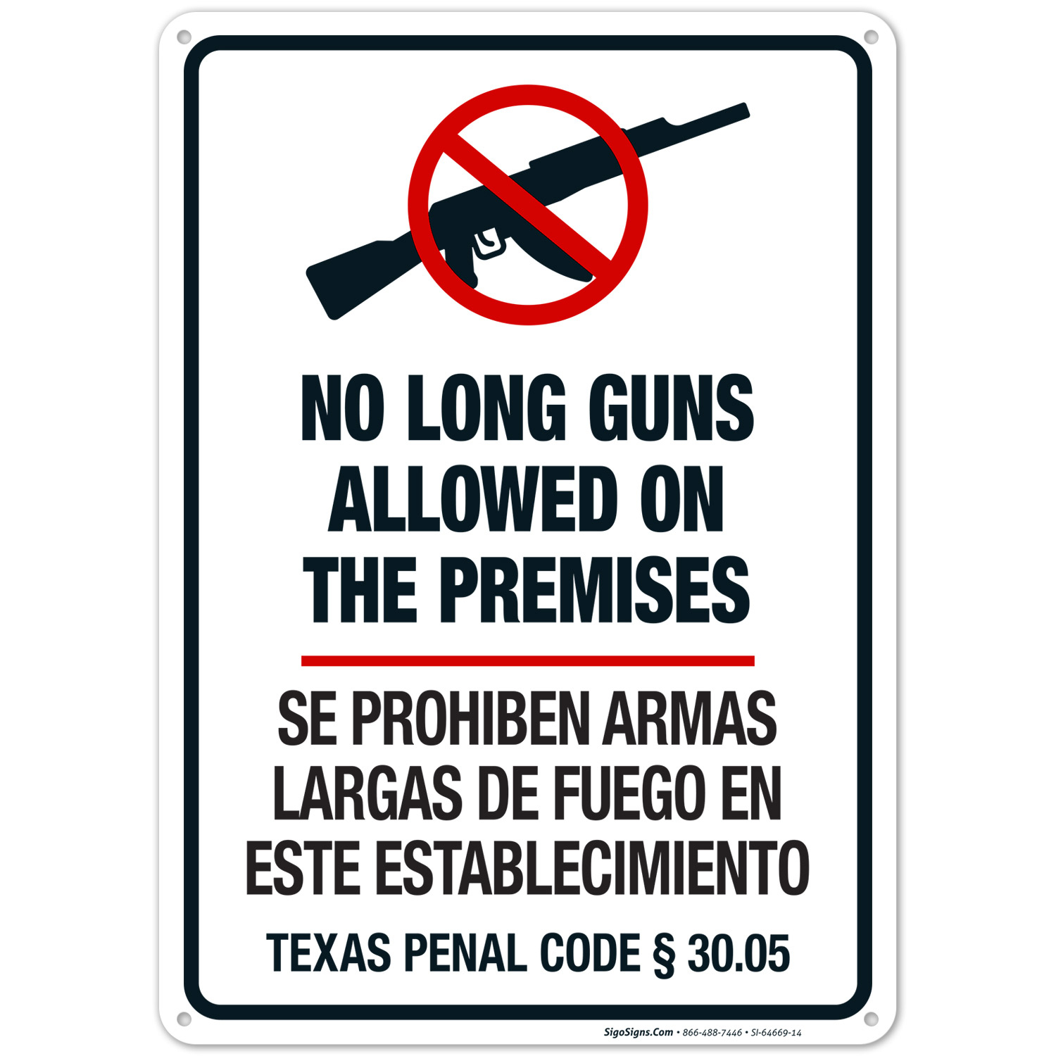 Texas No Long Guns Allowed On The Premises Bilingual Sign texas-no-long-guns-allowed-on-the-premises-bilingual-sign