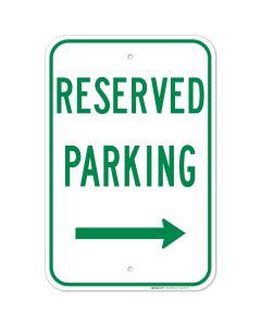Right Arrow Reserved Parking Green Sign