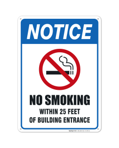 No Smoking Within 25 Feet of Building Entrance Sign