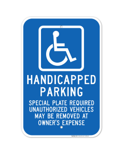 Massachusetts Handicap Parking Sign, Special Plate Required Unauthorized Vehicles May Be Removed Sign