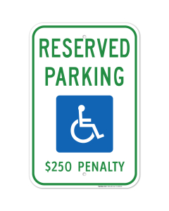 Washington Handicap Parking Sign, Reserved Parking $250 Fine Sign
