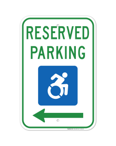 New York Handicap Parking Sign, Reserved Parking Accessible Symbol With Left Arrow Sign