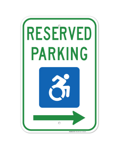 New York Handicap Parking Sign, Reserved Parking Accessible Symbol With Right Arrow Sign