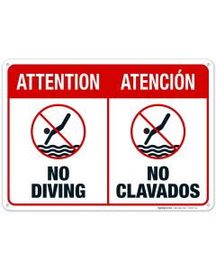 No Diving Pool Sign, Bilingual English Spanish