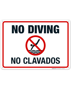Bilingual No Diving Pool Sign, English Spanish