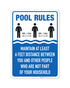 Social Distancing Pool Rules Sign, Maintain At Least 6 Feet Distance