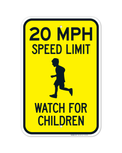 20 MPH Speed Limit Watch For Children Sign, Traffic Sign