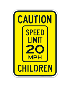 Caution Speed Limit 20 MPH Children Sign, Traffic Sign