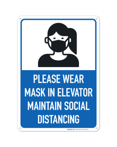 Face Covering Sign, Please Wear Mask In Elevator, Social Distancing Sign