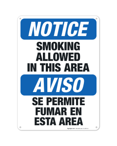 Smoking Allowed In This Area Bilingual Sign, OSHA Notice Sign