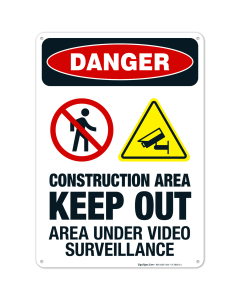 Construction Area Keep Out Area Under Video Surveillance Sign, OSHA Danger Sign