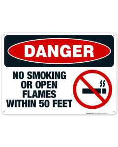 Danger No Smoking Or Open Flames Within 50 Feet Sign, OSHA Danger Sign