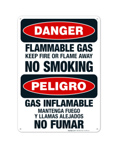 Flammable Gas Keep Fire Or Flame Away No Smoking Bilingual Sign, OSHA Danger Sign