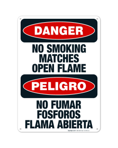 No Smoking Matches Open Flame Bilingual Sign, OSHA Danger Sign