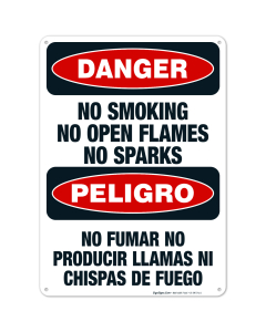 No Smoking No Open Flames No Sparks Bilingual Sign, OSHA Danger Sign