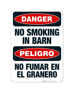 No Smoking In Barn Bilingual Sign, OSHA Danger Sign