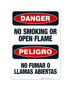 No Smoking Or Open Flame Bilingual Sign, OSHA Danger Sign