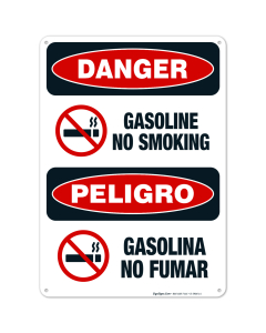 Gasoline No Smoking Bilingual Sign, OSHA Danger Sign, (SI-3986)