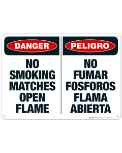 Danger No Smoking Matches Open Flame Bilingual Sign, OSHA Danger Sign