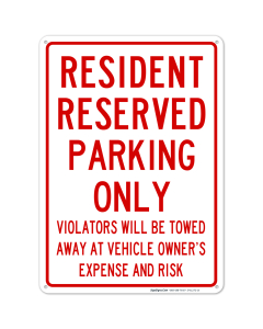 Resident Reserved Parking Only Sign