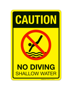 Caution No Diving Shallow Water Sign, Pool Sign