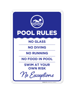 Pool Rules - No Exceptions Sign, Pool Sign