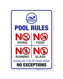 Pool Rules Sign, No Diving Pool Sign