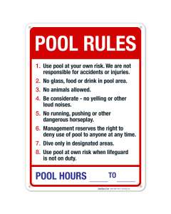 Pool Rules Sign, Red Pool Sign