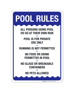 Pool Rules Sign, No Food or Drinks Pool Sign