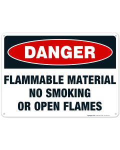 Danger Flammable Materials Sign, No Smoking Or Open Flames Sign