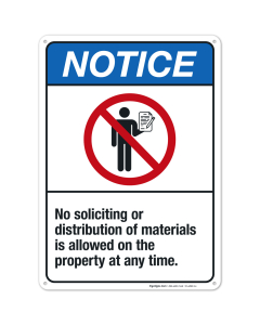 No Soliciting Or Distribution Of Materials Is Allowed Sign, ANSI Notice Sign