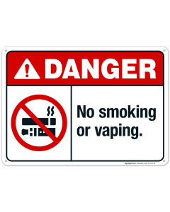 No Smoking Or Vaping Sign, ANSI Danger Sign