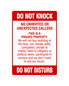 Do Not Knock Do Not Disturb Sign, No Soliciting Sign