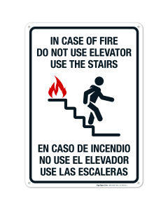 In Case Of Fire Do Not Use Elevator Use The Stairs Bilingual Sign, Fire Safety Sign