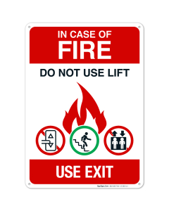 In Case Of Fire Do Not Use Lift Use Exit Sign, Fire Safety Sign