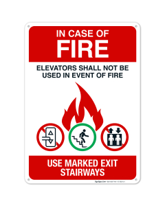 In Case Of Fire Elevators Shall Not Be Used Sign, Fire Safety Sign