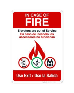 In Case Of Fire Elevators are out of Service Use Exit Bilingual Sign, Fire Safety Sign