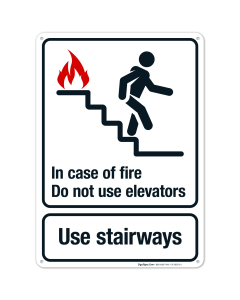 In case of fire Do not use elevators Use stairways Sign, Fire Safety Sign