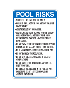 Georgia Pool Risks Sign, Complies With State Of Georgia Pool Safety Code