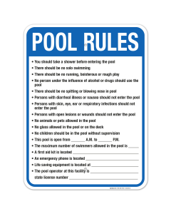 South Carolina Pool Rules Sign, Complies With State Of South Carolina Pool Safety Code