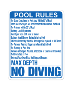 Florida Pool Rules Max Depth Sign, Complies With State Of Florida Pool Safety Code