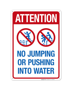 No Jumping or Pushing Into Water With Graphic Sign