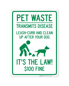 Pet Waste Leash Curb and Clean Up After Your Dog It's the Law $100 Fine