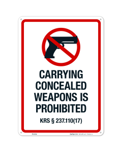 Kentucky Carrying Concealed Weapons Is Prohibited Sign