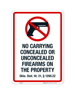 Oklahoma No Carrying Concealed Or Unconcealed Firearms On The Property Sign