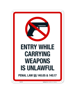 New York Entry While Carrying Weapons Is Unlawful Sign